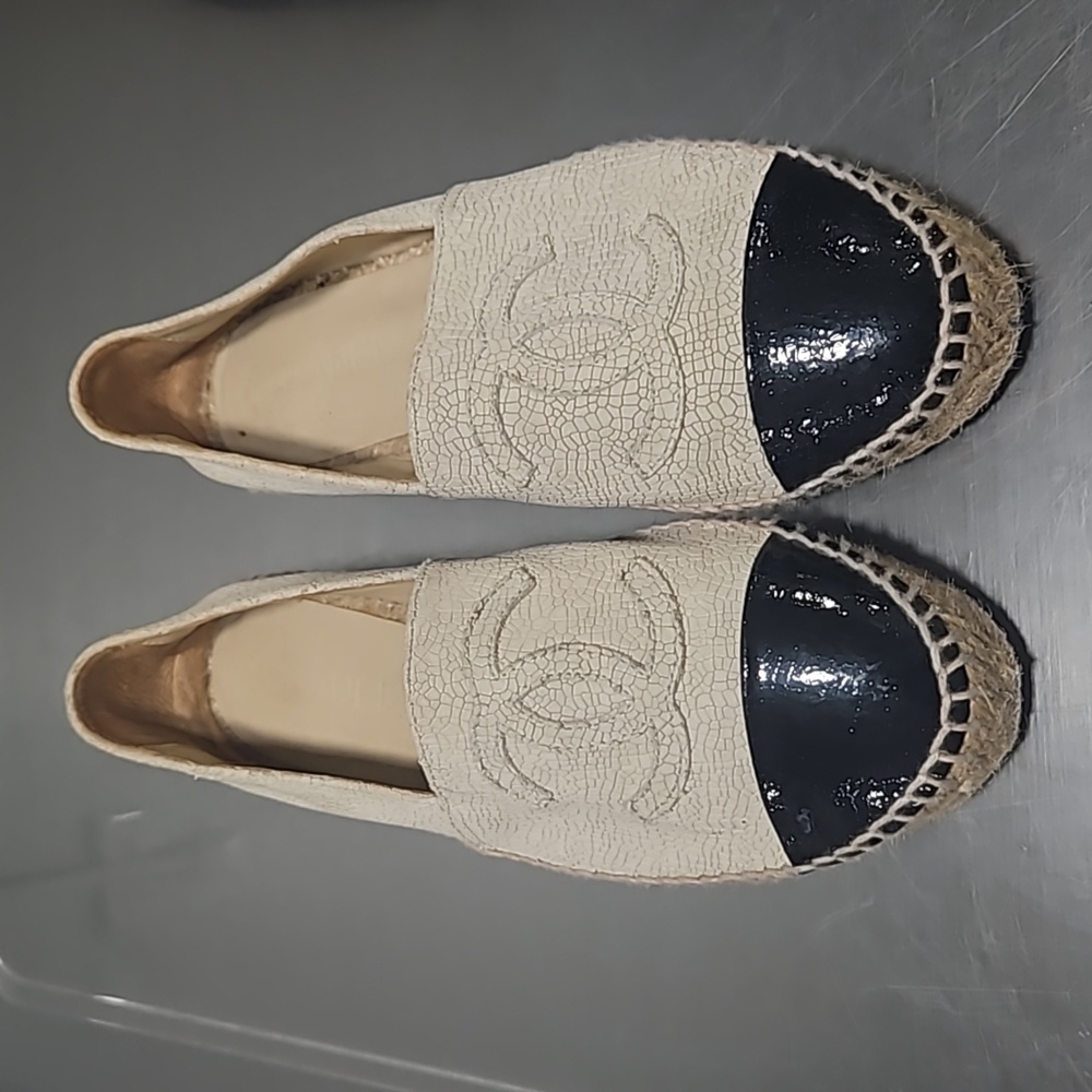 CC Denim Toile Chanel Espadrilles